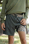 Youth Athletic Shorts - Grizzly Grey - Deer Camo Liner